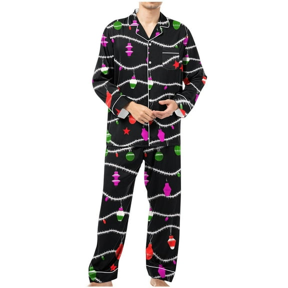 Men's 2 Piece Pajamas Sets Christmas Button Down Shirt and Pant Pjs Lounge Outfits Long Sleeve Sleepwear (S, Hot Pink)