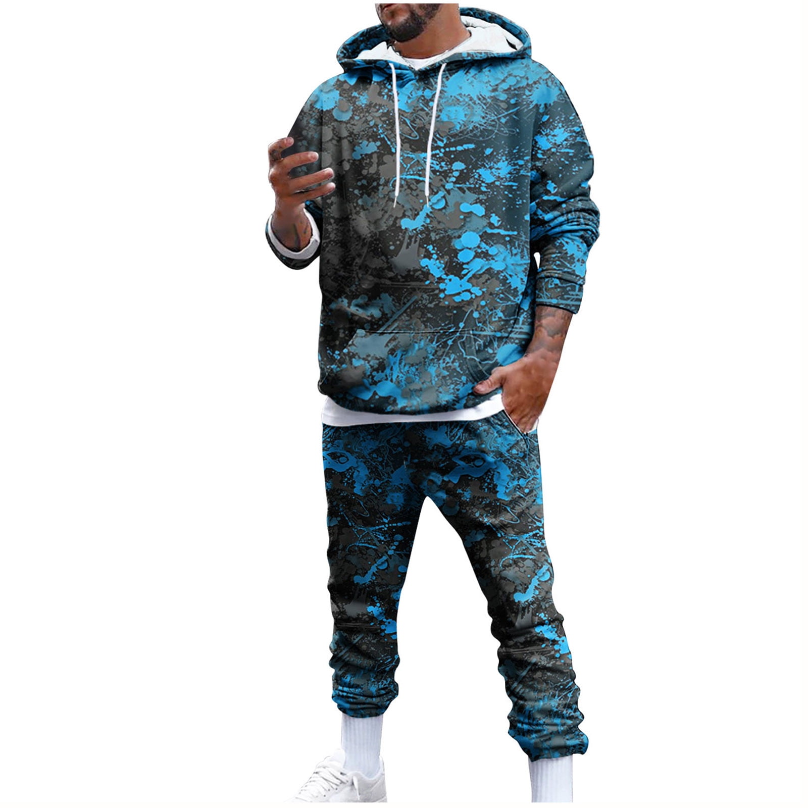Men's 2 Piece Pants Sets Outfits Print Hoodie Sweatshirt and Joggers