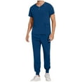 thumbnail image 1 of Men's 2-Piece Quick Dry Scrub Set - Medical Healthcare Workwear, Solid Color Short Sleeve Crew Neck Shirt & Drawstring Pants, Multiple Pockets Button Detail Uniform Outfit, 1 of 6