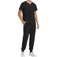 thumbnail image 1 of Men's 2-Piece Quick Dry Scrub Set - Medical Healthcare Workwear, Solid Color Short Sleeve Crew Neck Shirt & Drawstring Pants, Multiple Pockets Button Detail Uniform Outfit, 1 of 6