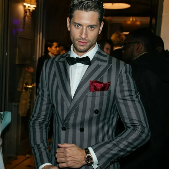 Men's 2-Piece SUIT Double-breasted solid color Suit Set buckle Shawl Lapel Slim-Fit Tuxedo Blazer Dress & Pants