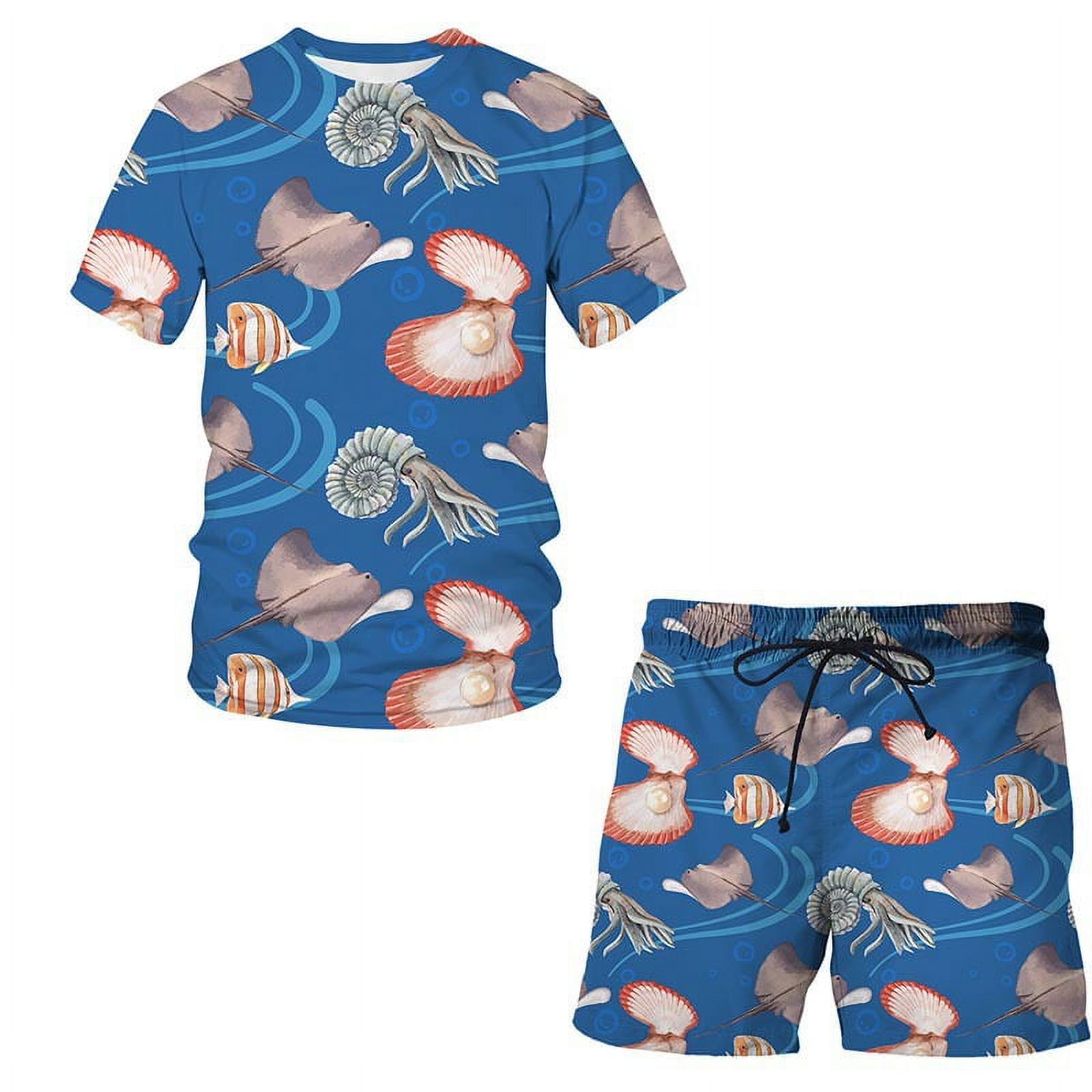 Men's 2 Piece Sea Life 3D Digital Printing Hawaiian Sweat