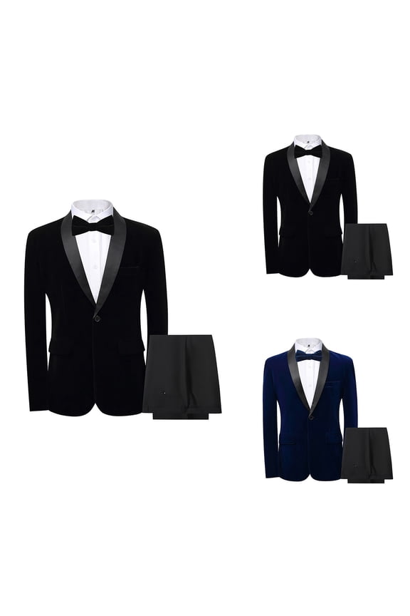 Men's 2 Piece Sequin Suit Slim Fit Shiny One Button Tuxedo Jacket Pants Set Wedding Party Prom Black