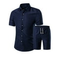 thumbnail image 1 of Men's 2 Piece Set Cotton Blend Shorts & Button Down Shirt Casual Short Sleeve Turndown Collar Casual Streetwear Beach Vacation Father's Day | Zenithor,Blue L, 1 of 6