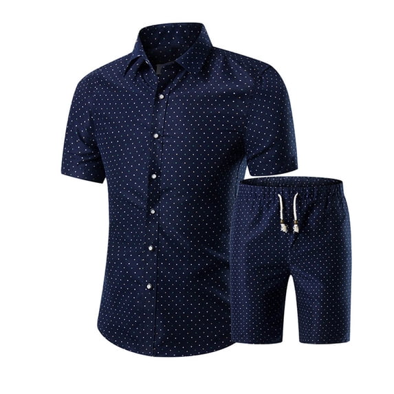 Men's 2 Piece Set Cotton Blend Shorts & Button Down Shirt Casual Short Sleeve Turndown Collar Casual Streetwear Beach Vacation Father's Day | Zenithor,Blue L