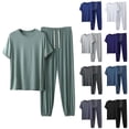 thumbnail image 1 of Men's 2 Piece Set Cotton Polyester Modal Comfy Lounge Set Short Sleeve Crewneck Regular Fit Casual Summer Matching Outfits Beach Vacation | Zenithor,Gray 4XL, 1 of 6