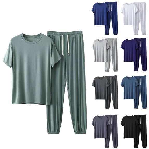 Men's 2 Piece Set Cotton Polyester Modal Comfy Lounge Set Short Sleeve Crewneck Regular Fit Casual Summer Matching Outfits Beach Vacation | Zenithor,Khaki 4XL