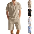 thumbnail image 1 of Men's 2 Piece Set Linen Casual Short Sleeve Button Down Shorts with Pockets | Relaxed Fit Matching Set | Breathable Lightweight Summer Outfit | Beach Vacation | Zenithor,White XL, 1 of 9