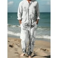 thumbnail image 1 of Men's 2 Piece Set Long Sleeve Casual Booton Down Shirts Loose Pants Set Lounge Vacation Outfits Summer Beach Set White L, 1 of 6