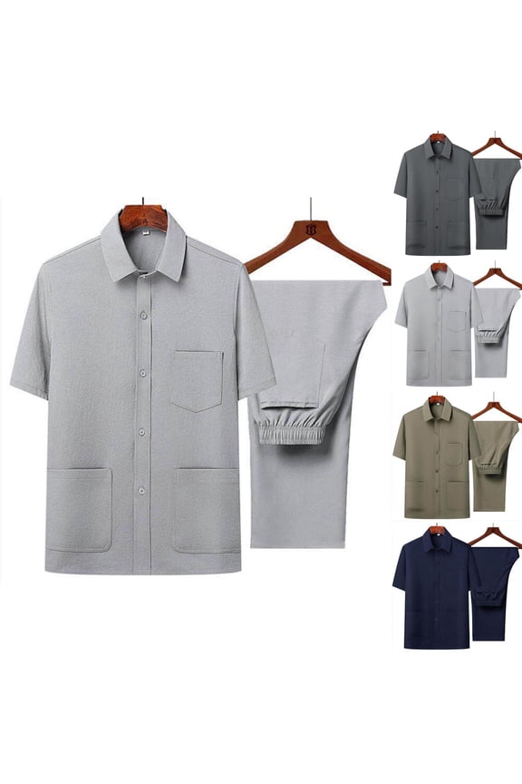Men's 2 Piece Set Nylon Spandex Short Sleeve Turndown Collar Regular Fit Casual Summer Outfit Lounge Tracksuit Daily Wear Vacation | Zenithor,Gray S