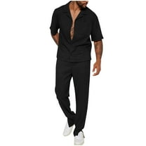 Men's 2 Piece Set Outfits Short Sleeve Button Down Shirt and Pants Outfits Summer Casual Trendy Workout Holiday Beach Suits for Men