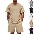 thumbnail image 1 of Men's 2 Piece Set Polyester Quick Dry Shorts Summer Casual Outfits Short Sleeve Crewneck Elastic Waist Drawstring Travel Beach Workout Vacation Activewear | Zenithor,White M, 1 of 7
