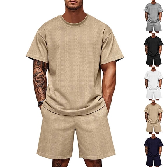 Men's 2 Piece Set Polyester Quick Dry Shorts Summer Casual Outfits Short Sleeve Crewneck Elastic Waist Drawstring Travel Beach Workout Vacation Activewear | Zenithor,White M
