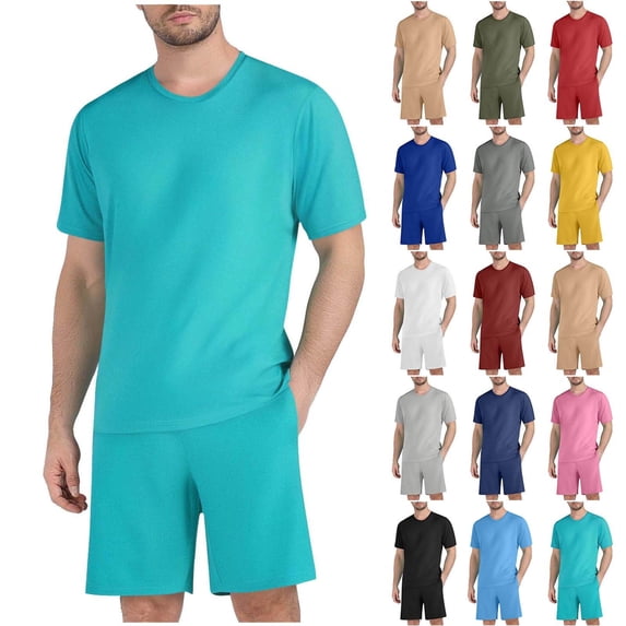 Men's 2 Piece Set Quick Dry Casual Cotton Shorts & T-Shirt, Athletic Running Gym Workout Fitness Beach Sets | TOPLIU,Black L
