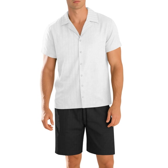 Men's 2 Piece Set Summer Short Sleeve Button Down Shirts and Shorts with Pockets Matching Set Casual Outfits White M