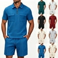thumbnail image 1 of Zenithor Men's 2 Piece Men's 2 Piece Summer Outfit Soft Quarter Zip Pullover Shirt and Shorts Set Casual Vacation Beach Tracksuit M-3XL, Navy, 1 of 7