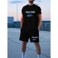 thumbnail image 1 of Men's 2 Piece Short Sets Graphic Letter Print Short Sleeve T Shirts and Drawstring Shorts Clothing Set Black XXL, 1 of 7