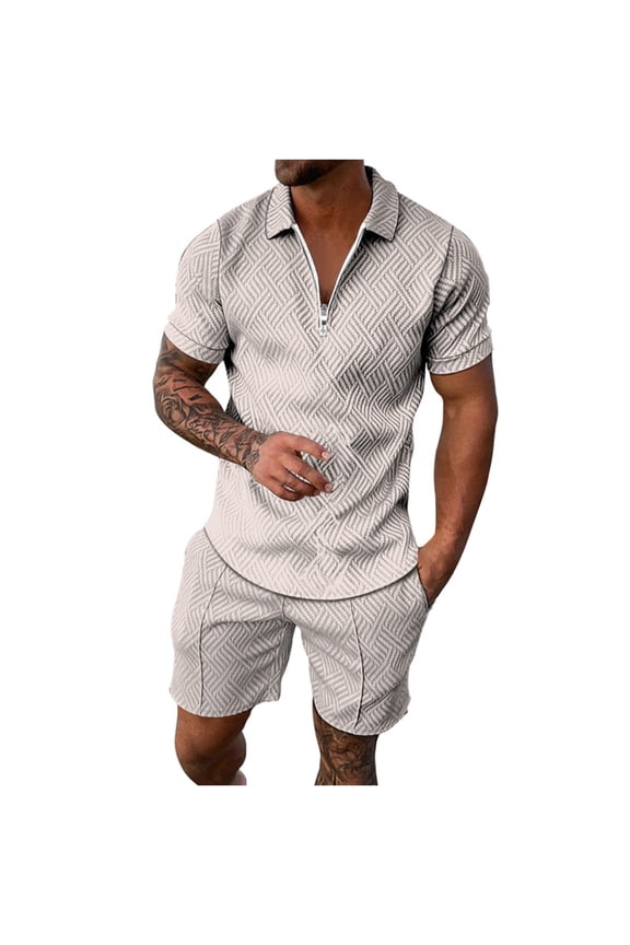 Men's 2 Piece Short Sets Outfits Polos Shirt and Shorts Set Solid Color Outfits Summer Casual Short Sleeve Polos Suit for Men Tracksuit