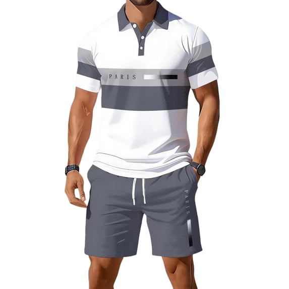 Men's 2-Piece Short Sleeve Polo Shirt and Shorts Set Letter Graphic Casual Summer Outfit for Daily Wear