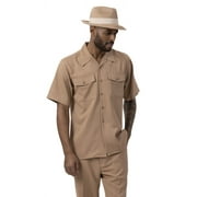 Men's 2 Piece Short Sleeve Walking Suit Linen Look in Beige - 2025