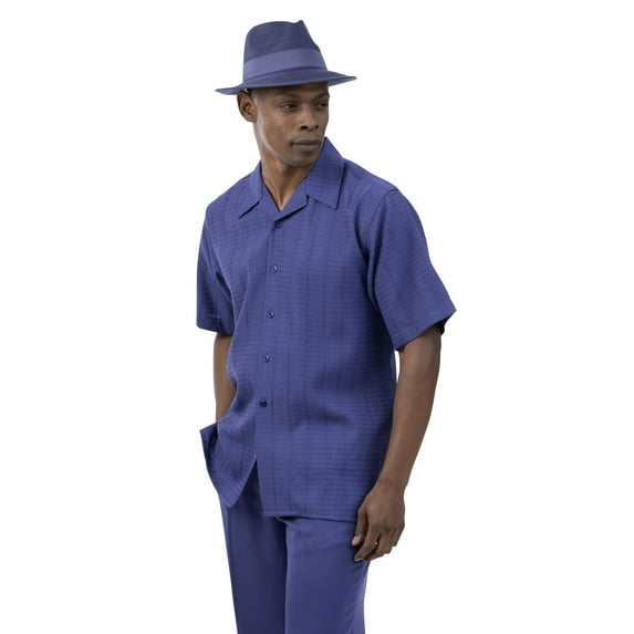 Men's 2 Piece Short Sleeve Walking Suit Plaid in Purple - 2034