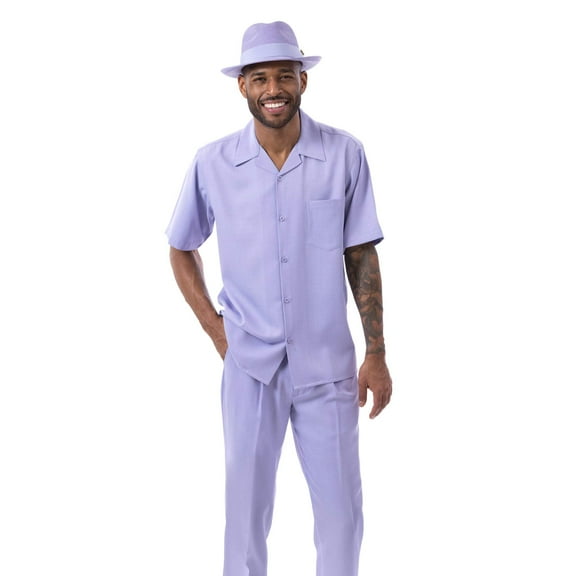Men's 2 Piece Short Sleeve Walking Suit Solid in Lavender - 696