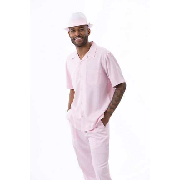 Men's 2 Piece Short Sleeve Walking Suit Solid in Pink - 696