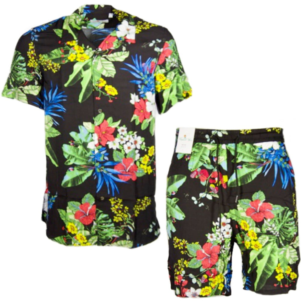 Men's 2 Piece Shorts and Shirt Tropical Casual Matching Beach