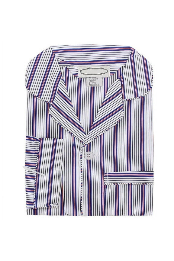 Men's 2 Piece Sleepwear Cotton Blend Button Up Drawstring Waist Pajama Set (Navy Stripe, L)