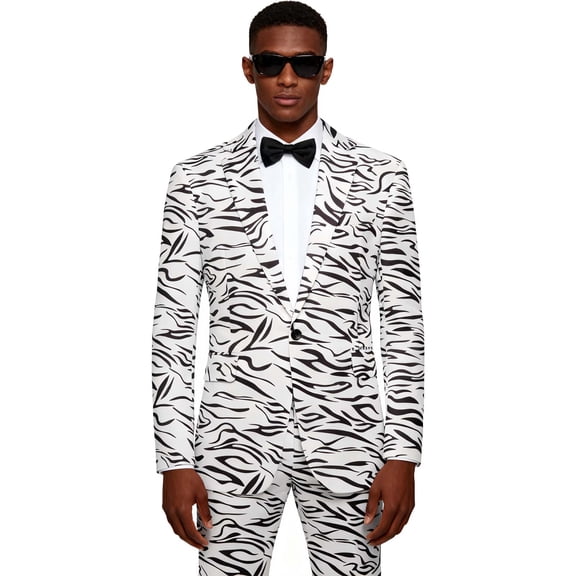 Men's 2-Piece Slim Fit Jacquard Suit - Shawl Lapel, Black & White Pattern for Prom Business Banquet