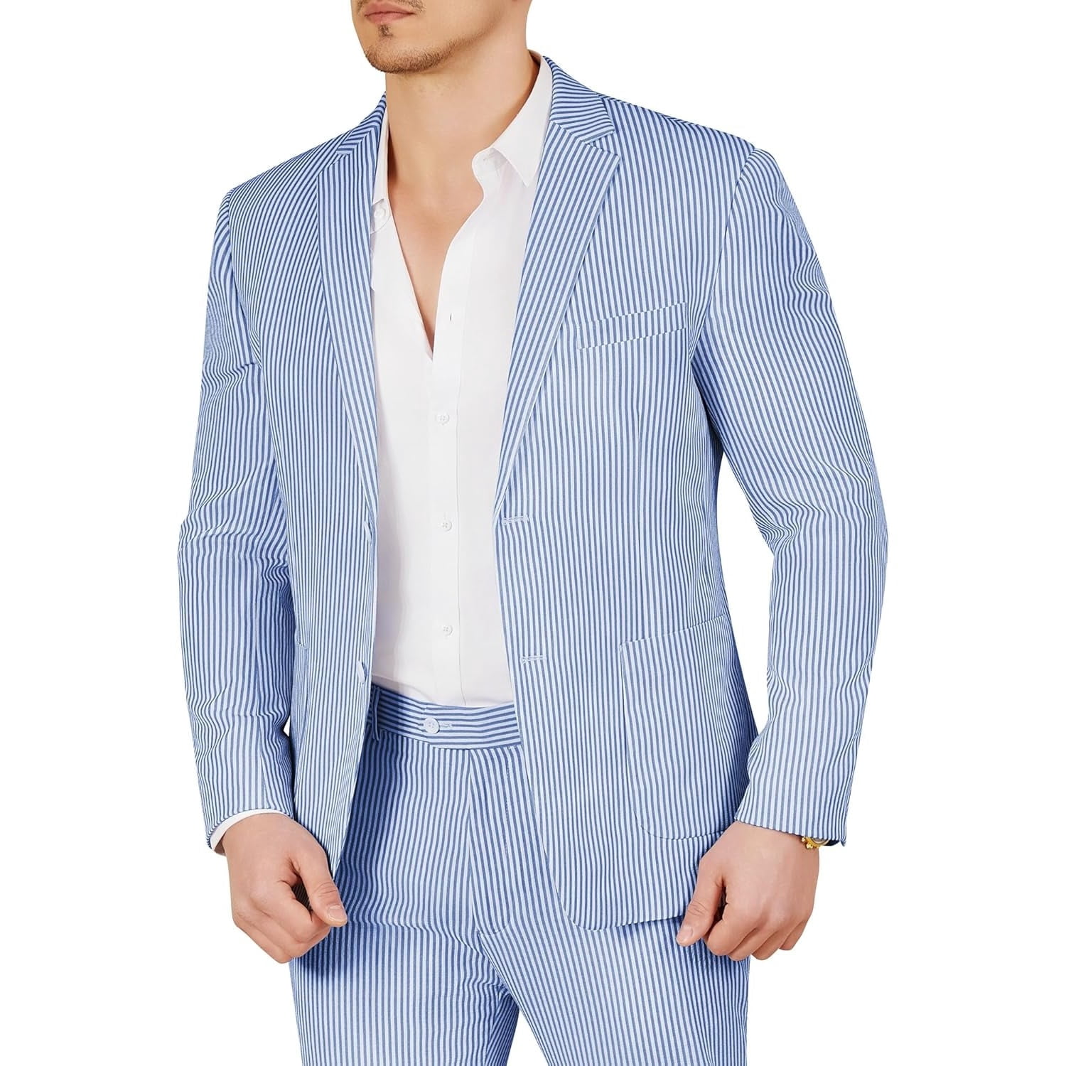 MEN'S 2PC SEERSUCKER MODERN FIT SUIT IN BLUE PINSTRIPE main image 0