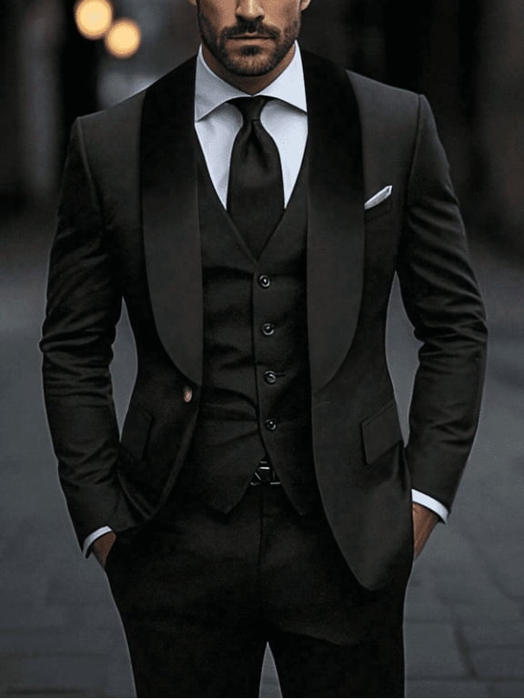 Men's 2-Piece Slim Fit Suit Set Formal Business Blazer & Trousers Groom Wedding Prom Homecoming Tuxedo Winter Warm Office Suit