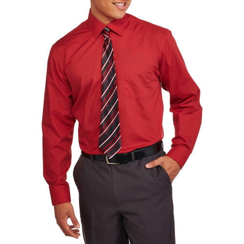 Men's 2-Piece Solid Dress Shirt and Tie Set - Walmart.com