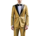 thumbnail image 1 of Men's 2-Piece Suit Set - Blue Glitter Blazer with Black Peak Lapel, Matching Pants, Bonus Bow Tie, 80% Polyester 20% Viscose, Stretch Waist, 1 of 5