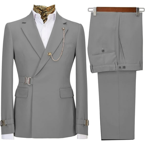 Men's 2 Piece Suit with Metal Clasp Slim Fit Suit Stylish Business & Casual Tuxedo Suit