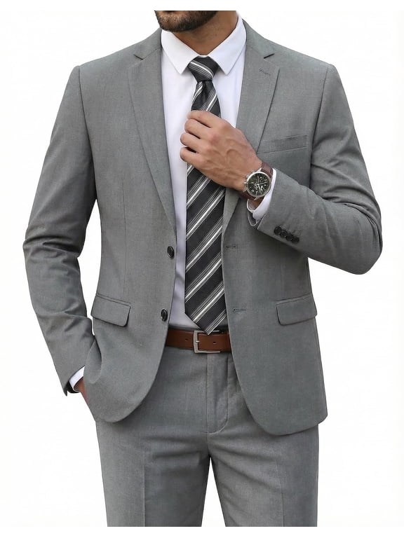 Men's 2 Piece Suits Slim Fit Tuxedo Jacket and Dress Pants Set Grey Small