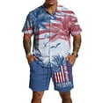 thumbnail image 1 of Men's 2 Piece Summer 4th of July Outfits Button Down Short Sleeve Shirt and Shorts Textured Summer Set, 1 of 6