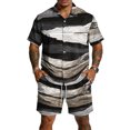 thumbnail image 1 of Men's 2 Piece Summer Outfit Casual Short Sleeve Button Down Shirt and Drawstring Shorts Set Texture Print Vacation Tracksuit, 1 of 6