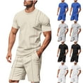 thumbnail image 1 of Men's 2 Piece Summer Outfits Crew Neck Short Sleeve Lightweight Shirts Shorts Man Casual Fashion Drawstring Elastic Waisted Shorts T-Shirt Sets, 1 of 10