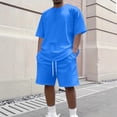 thumbnail image 1 of Men's 2 Piece Summer Outfits Oversized Crewneck Short Sleeve Shirt & Shorts Comfortable Casual Loungewear Set Blue 3XL, 1 of 3