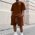 thumbnail image 1 of Men's 2 Piece Summer Outfits Oversized Crewneck Short Sleeve Shirt & Shorts Comfortable Casual Loungewear Set Brown XL, 1 of 3