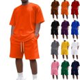 thumbnail image 1 of Men's 2 Piece Summer Outfits Short Sleeve Crewneck Tee and Elastic Drawstring Shorts Set Casual Lounge Beach Vacation Tracksuit Orange L, 1 of 4
