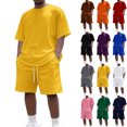 thumbnail image 1 of Men's 2 Piece Summer Outfits Short Sleeve Crewneck Tee and Elastic Drawstring Shorts Set Casual Lounge Beach Vacation Tracksuit Yellow 3XL, 1 of 4