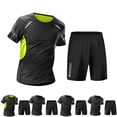 thumbnail image 1 of Men's 2 Piece Summer Outfits Sets Crew Neck Short Sleeve Shirts Elastic Waisted Shorts Men Solid Color Lightweight Outdoor Sport Running Training T-Shirts Sets, 1 of 8