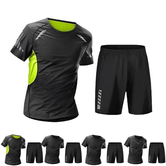 Men's 2 Piece Summer Outfits Sets Crew Neck Short Sleeve Shirts Elastic Waisted Shorts Men Solid Color Lightweight Outdoor Sport Running Training T-Shirts Sets