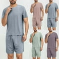 thumbnail image 1 of Men's 2 Piece Summer Pajama Sets Crew Neck Short Sleeve Shirts Shorts Men Solid Color Elastic Waisted Shorts Lightweight T-Shirts Sleepwear Sets, 1 of 5