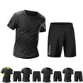 thumbnail image 1 of Men's 2 Piece Summer Outfits Sets Crew Neck Short Sleeve Shirts Elastic Waisted Shorts Men Solid Color Lightweight Outdoor Sport Running Training T-Shirts Sets, 1 of 8