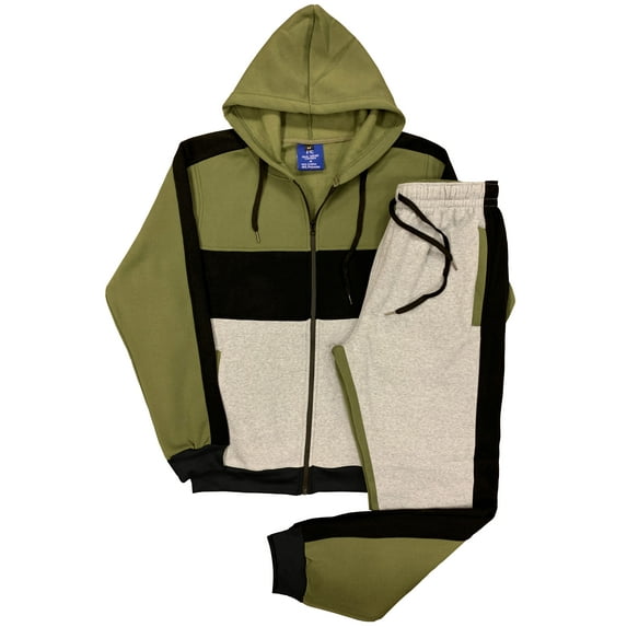 Men's 2-Piece Sweatsuit Color Block Fleece Sweat Jacket and Jogger Sweatpants jogging Fleece suit