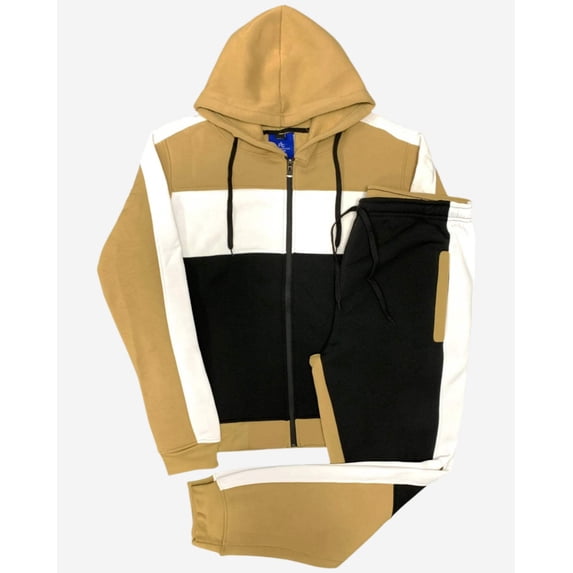 Men's 2-Piece Sweatsuit Color Block Fleece Sweat Jacket and Jogger Sweatpants jogging Fleece suit