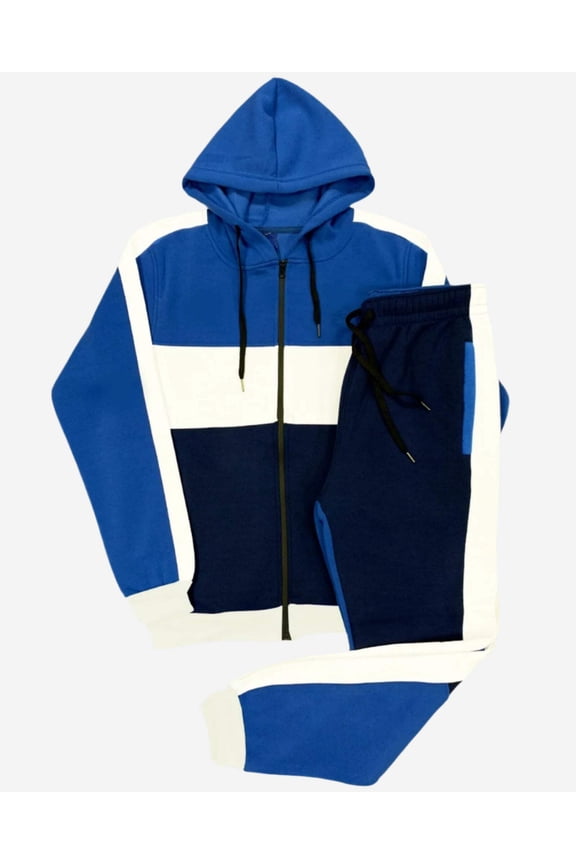 Men's 2-Piece Sweatsuit Color Block Fleece Sweat Jacket and Jogger Sweatpants jogging Fleece suit